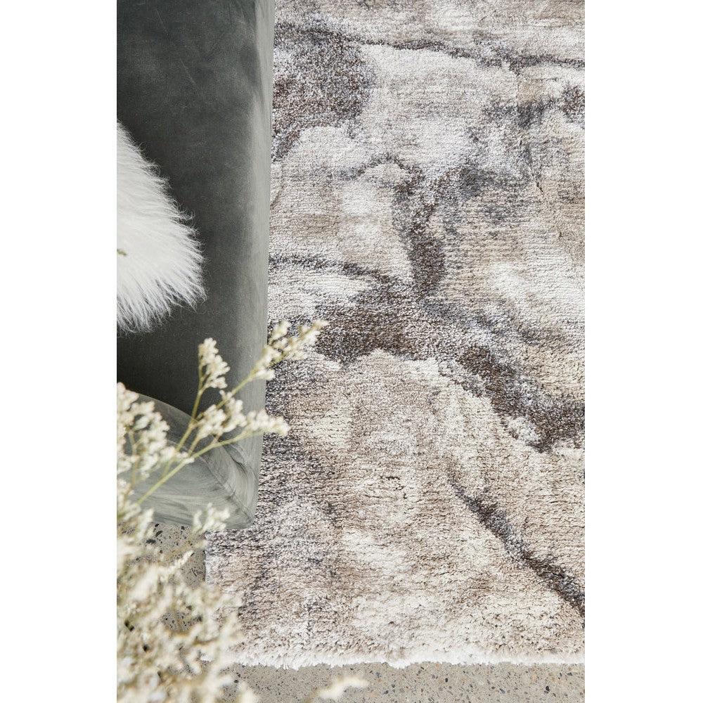 Himali Pedro Storm Rug featuring abstract pattern in cream, beige, taupe, brown & grey on ivory background, hand-tufted wool