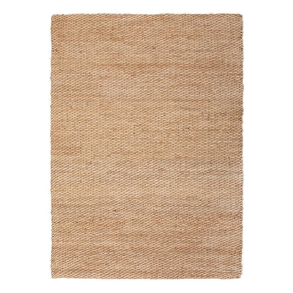Hive Natural Rug featuring plain woven texture in natural beige and tan on white background, hand-woven jute