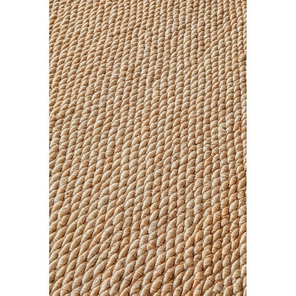 Hive Natural Rug featuring braided woven pattern in natural beige, taupe on cream background, hand-woven jute