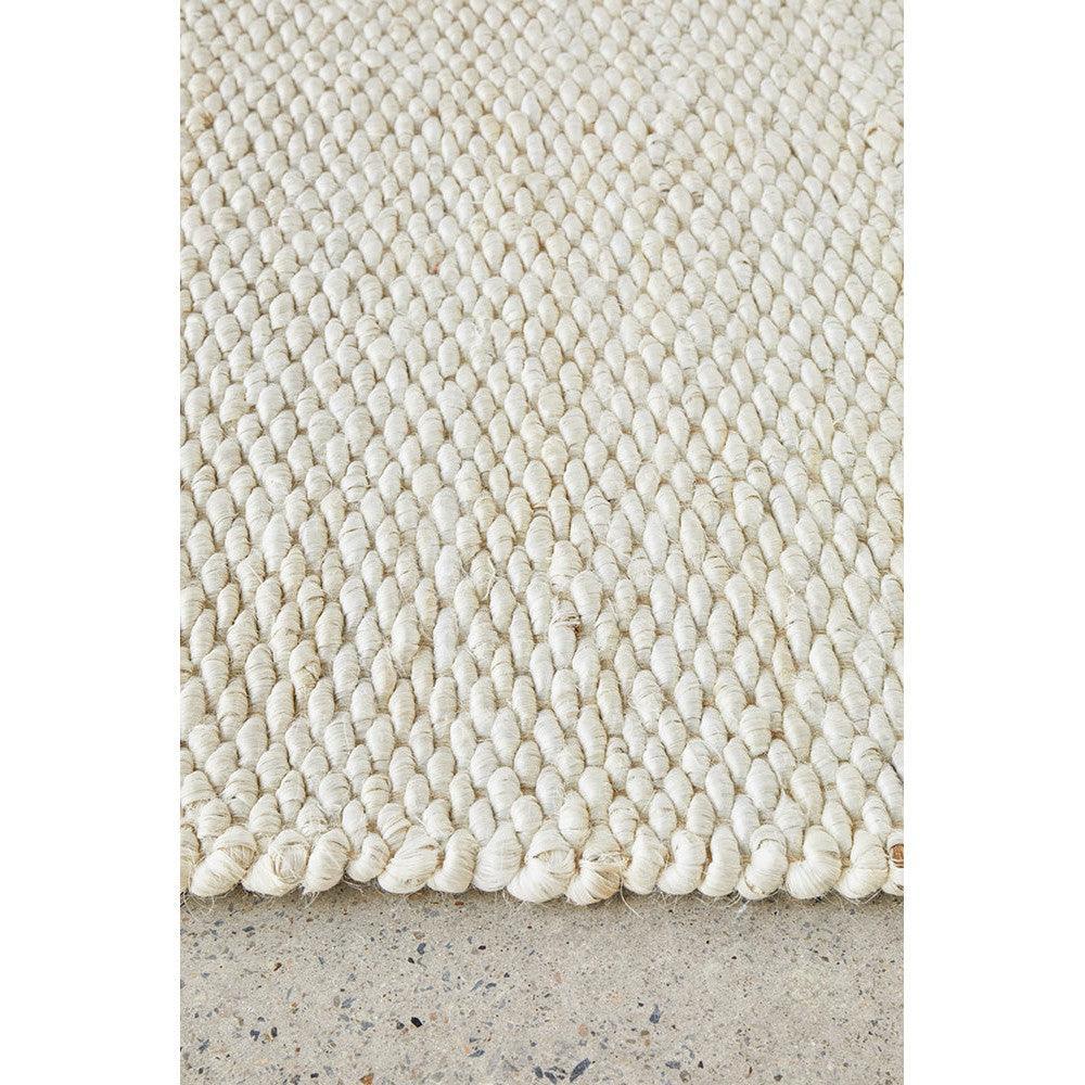 Hive White Rug by RUG CULTURE, chunky woven texture in ivory/cream on light beige background, Hive Collection