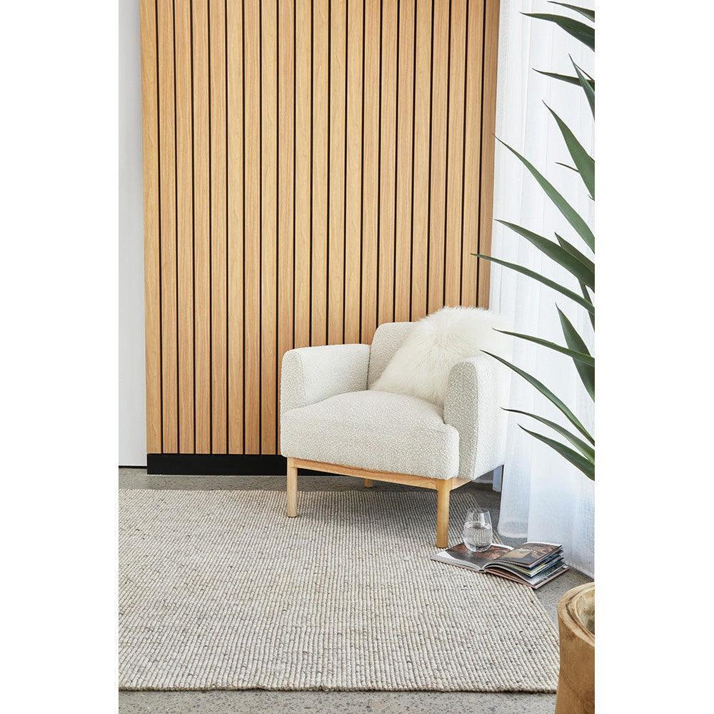 Harlow Ariel Beige Rug featuring natural woven pattern in beige, cream and ivory on light beige background, hand-loomed jute