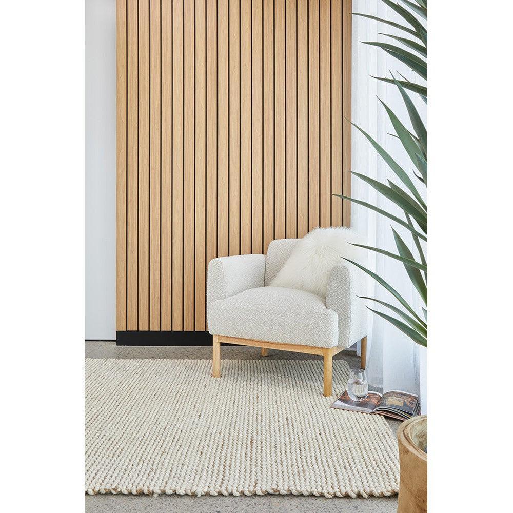Harlow Cove Cream Rug featuring chunky woven loop texture in cream on ivory backdrop, hand-tufted wool