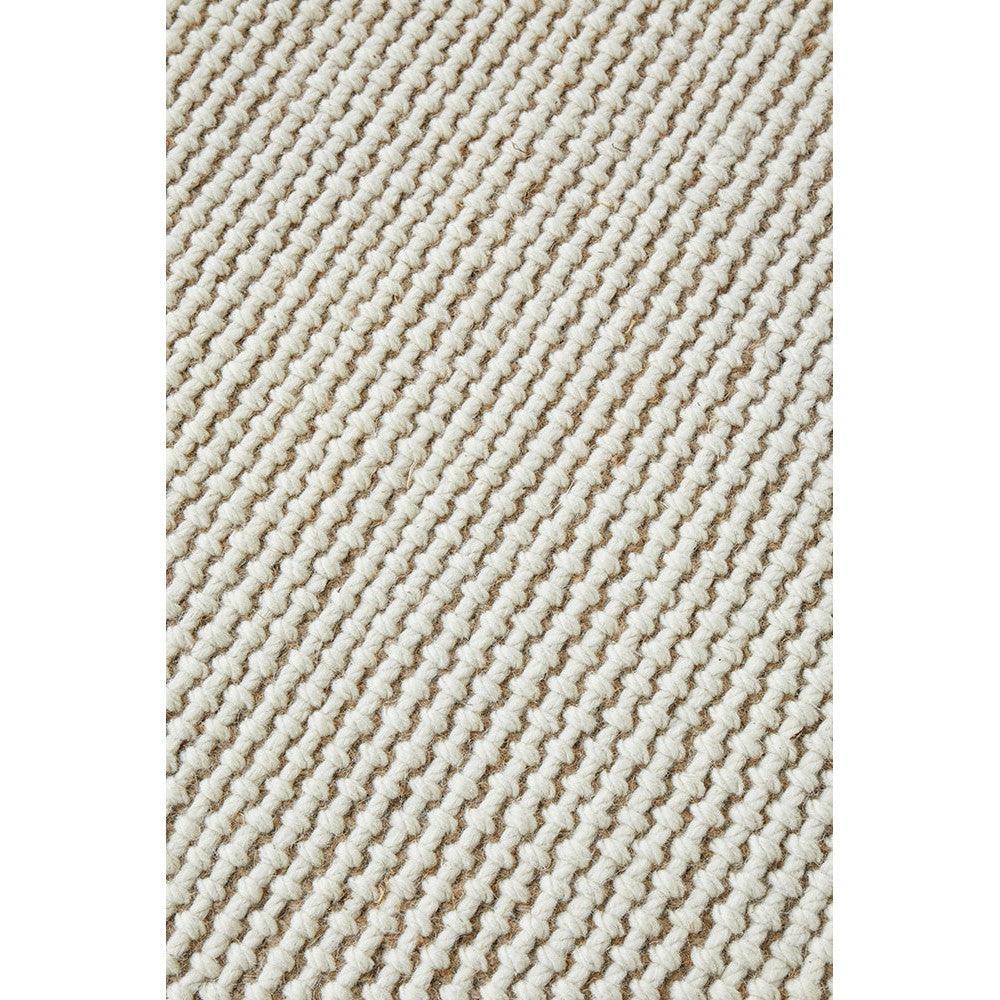 Harlow Cove Cream Rug featuring ribbed woven pattern in cream and ivory on white background, hand-woven wool