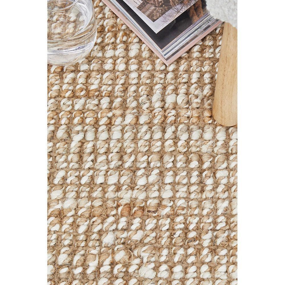 Harlow Hunter Natural Rug featuring woven stripe pattern in cream, beige & taupe on natural jute background, handwoven rug