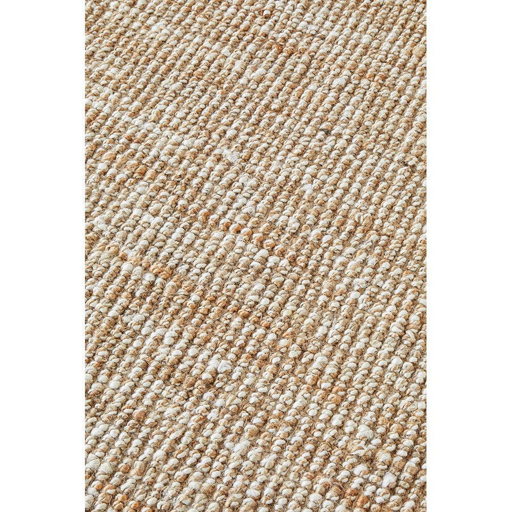Harlow Hunter Natural Rug featuring textured looped weave in beige, cream and light tan on natural background, hand-woven jute