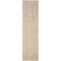 Madras Marlo White Jute Runner Rug featuring subtle woven stripes in ivory, cream and tan on warm beige background, hand-woven jute