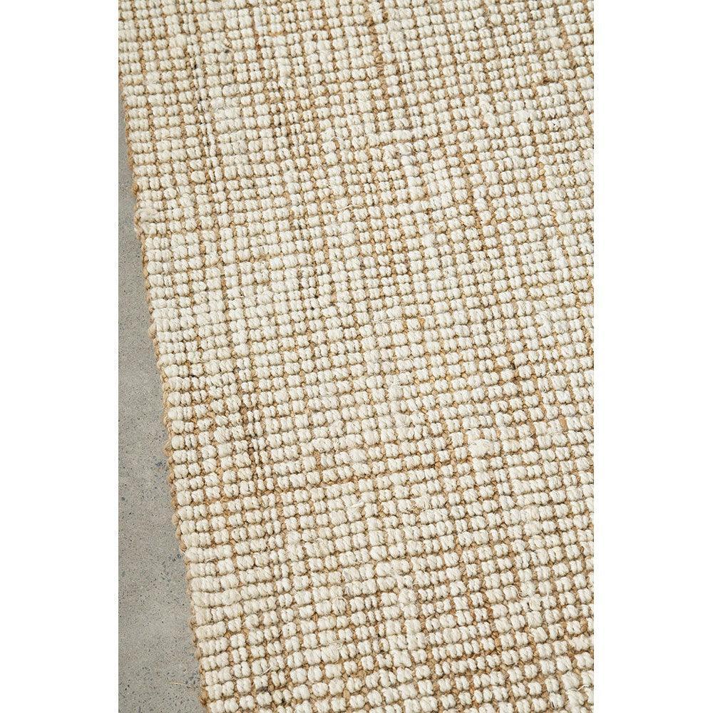 Madras Marlo White Rug featuring textured loop-weave in cream, beige and taupe on ivory background, hand-tufted wool