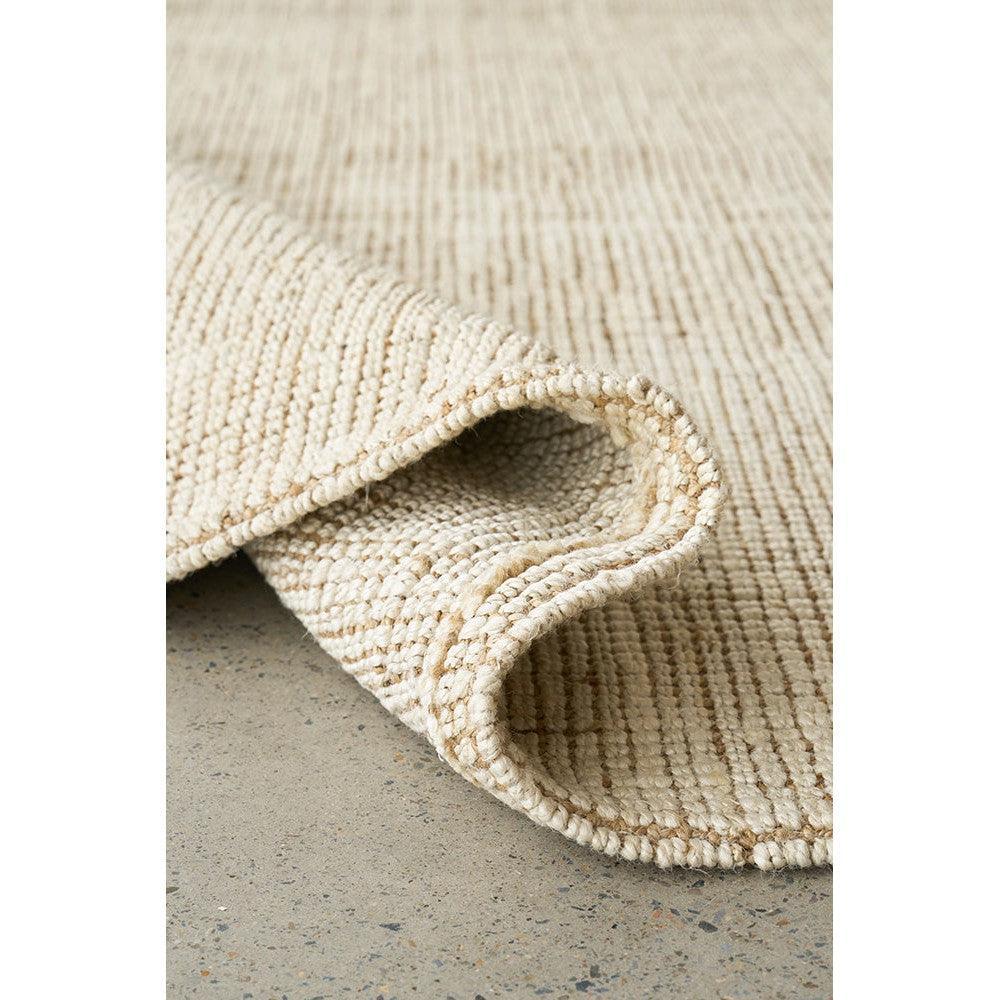 Madras Marlo White Rug featuring striped woven texture in cream and beige on ivory background, woven cotton