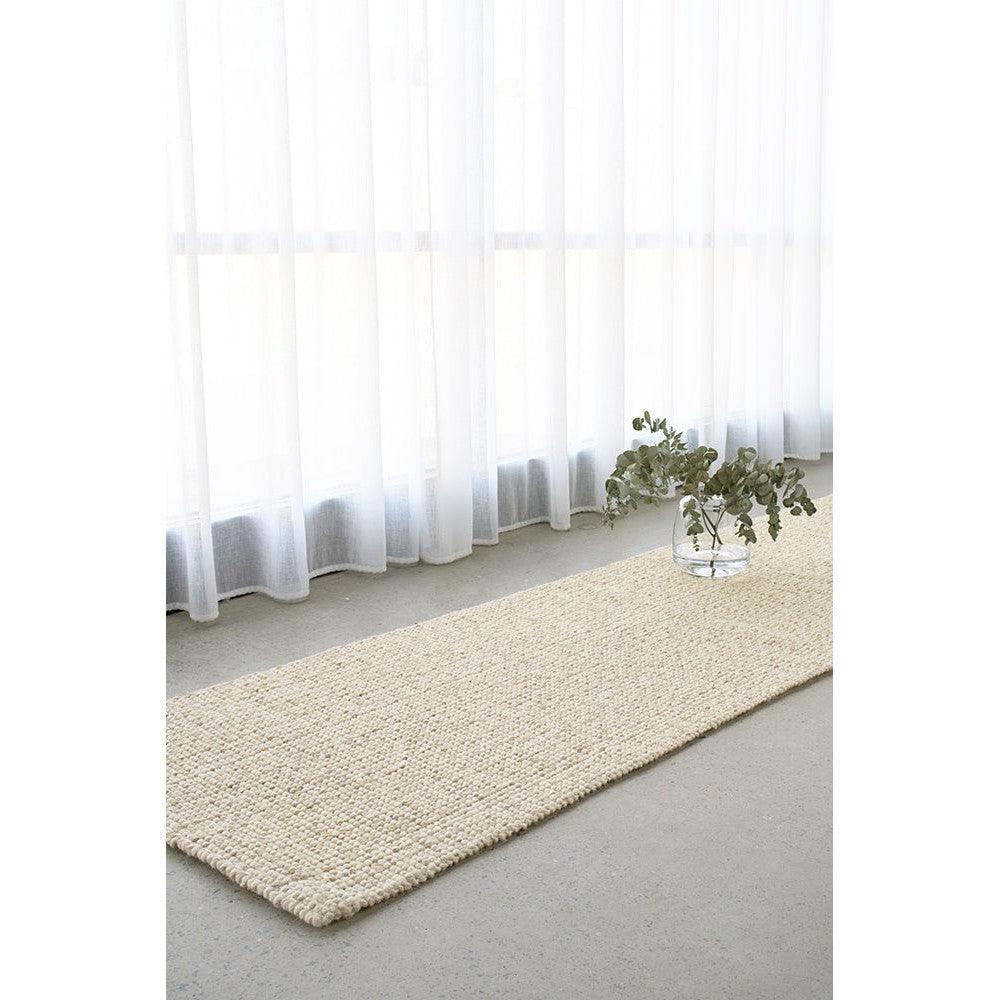 Madras Parker Cream Runner Wool & Jute Rug featuring textured woven pattern in cream and ivory on light grey floor, hand-woven wool & jute