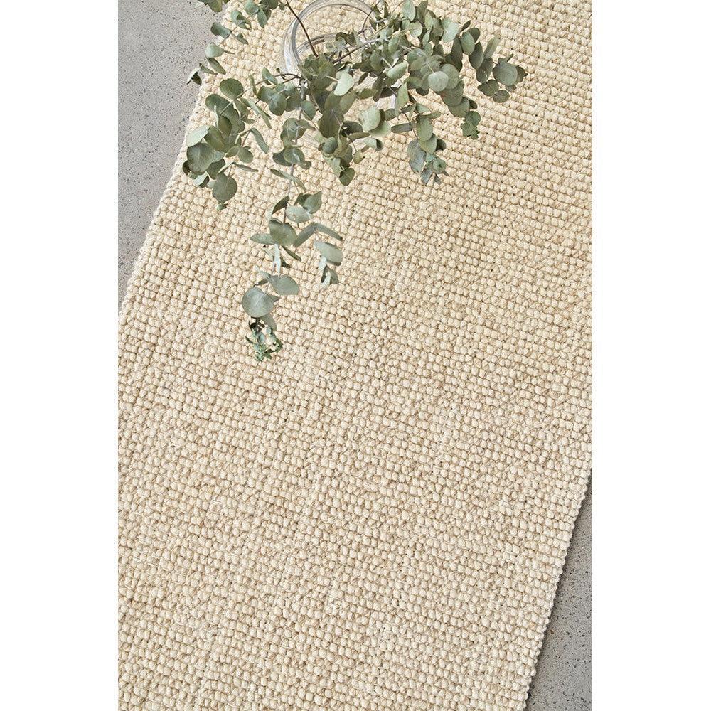 Madras Parker Cream Runner Rug featuring textured woven pattern in cream, beige & ivory on natural background, hand-woven wool and jute