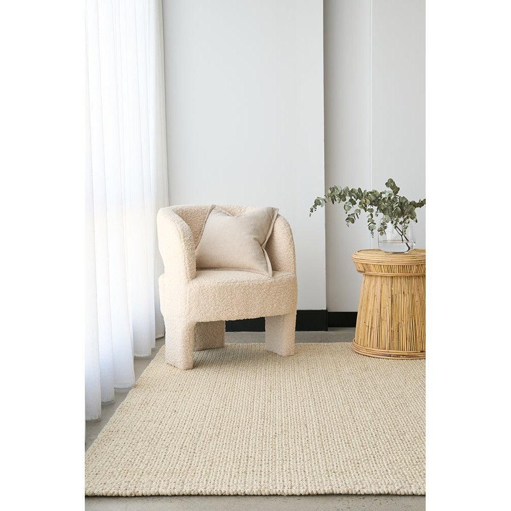 Madras Parker Cream Wool & Jute Rug featuring textured weave in cream, ivory and beige on light ivory background, hand-woven wool
