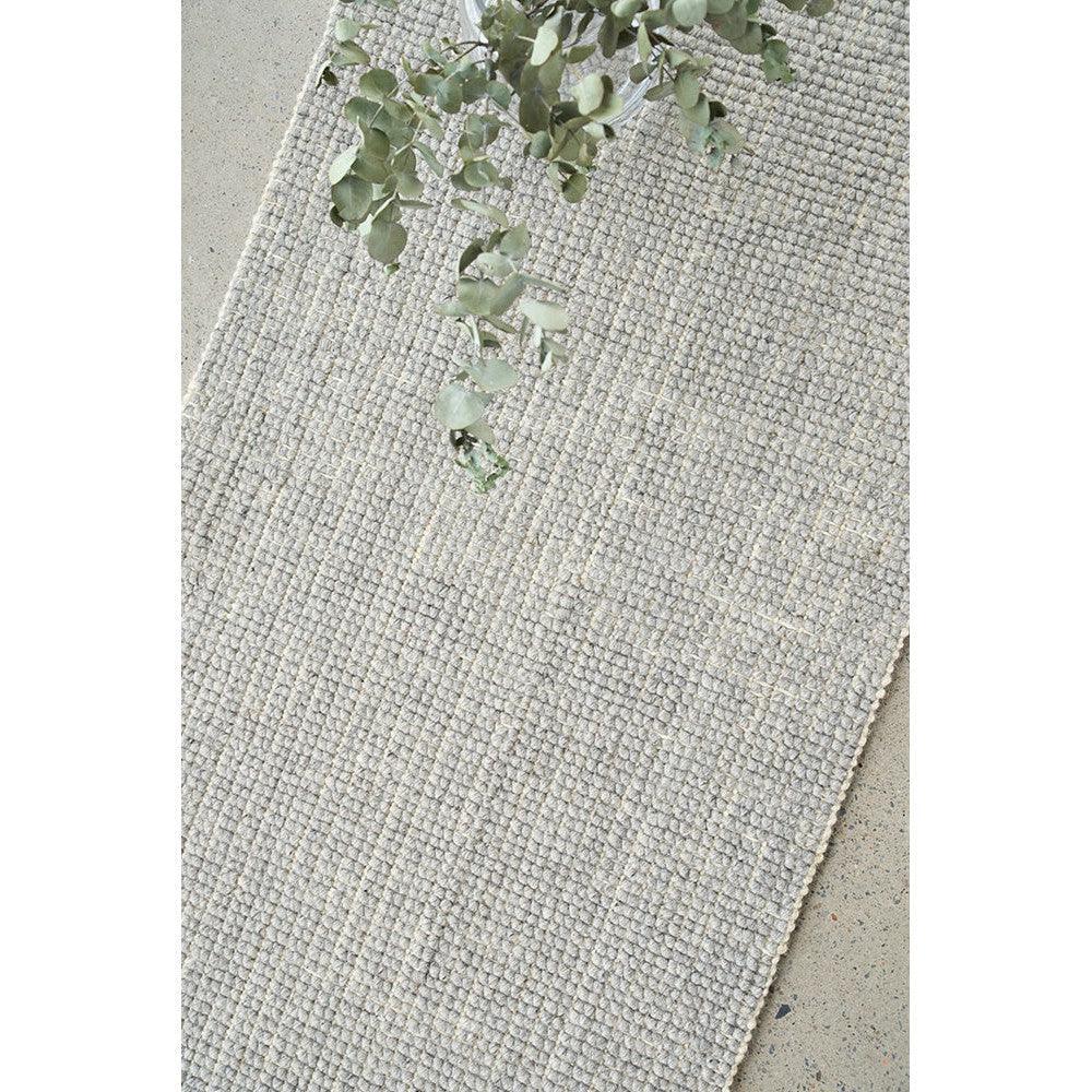 Madras Parker Dove Wool & Jute Runner Rug featuring textured weave in dove, oatmeal, cream on light beige background, hand-woven wool and jute