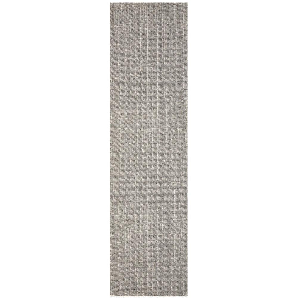 Madras Parker Dove Runner Rug featuring subtle linear texture in dove grey, taupe and beige on grey background, woven wool and jute