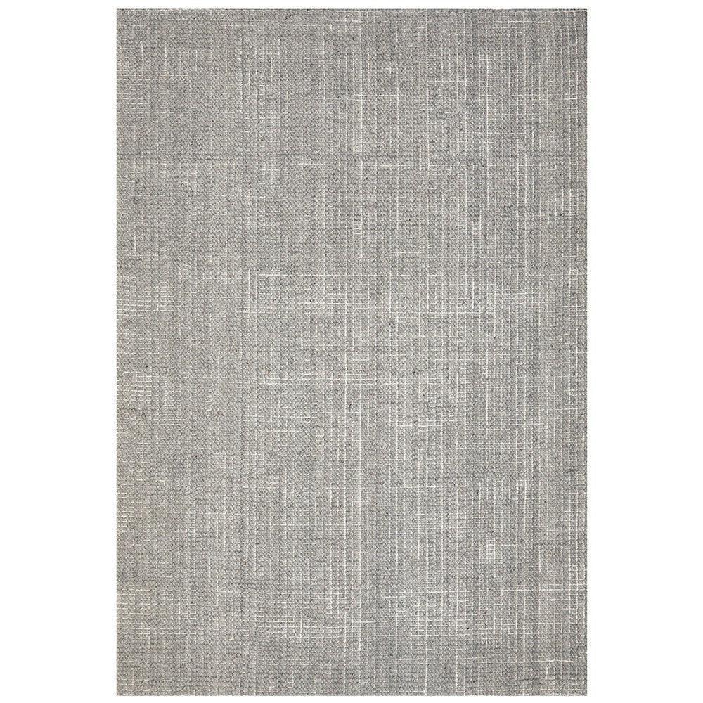 Madras Parker Dove Rug featuring subtle linear grid in dove grey, taupe and ivory on light background, woven wool & jute