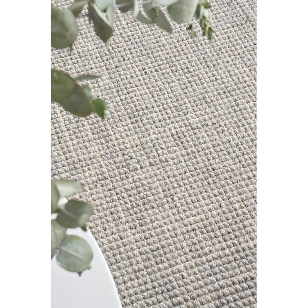 Madras Parker Dove Wool & Jute Rug featuring a textured grid weave in dove grey, oatmeal and taupe on soft beige background, hand-woven wool and jute
