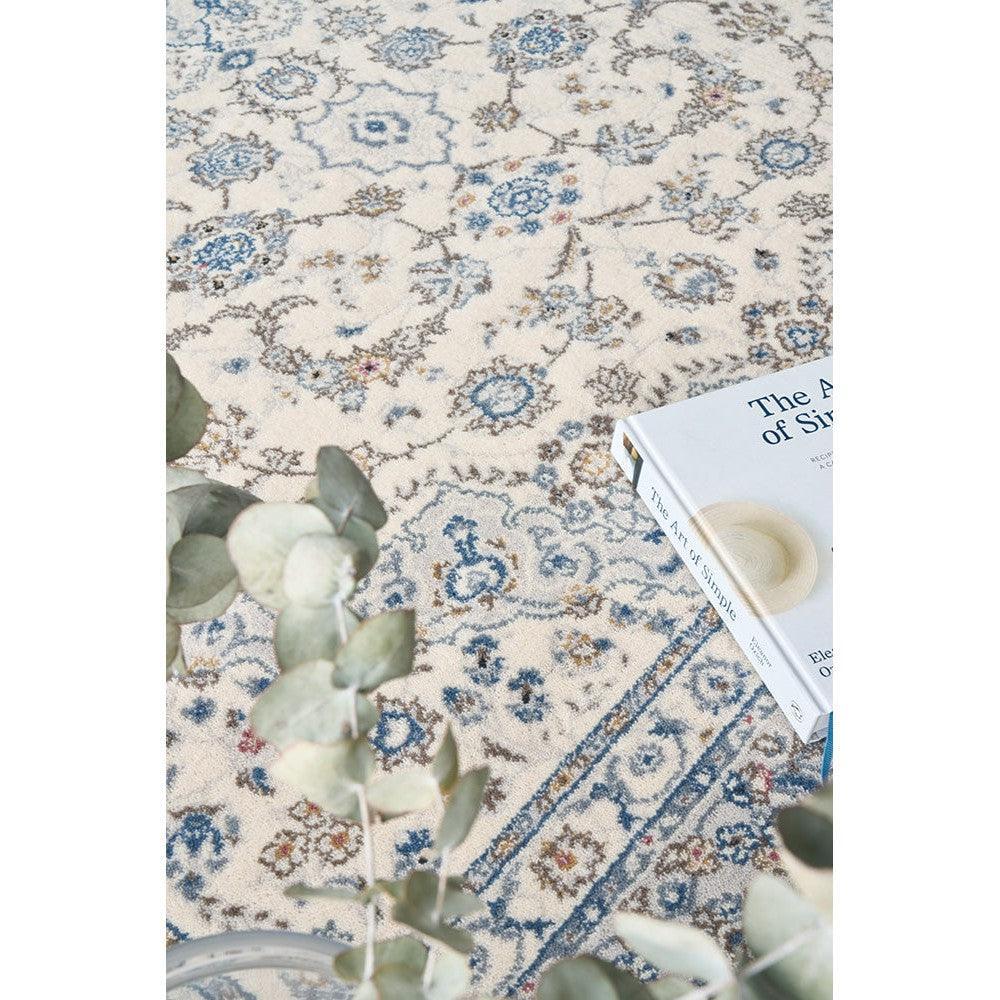 Melody Kashan Ivory Wool Rug featuring Kashan floral pattern in ivory, powder blue and taupe on ivory background, hand-tufted wool