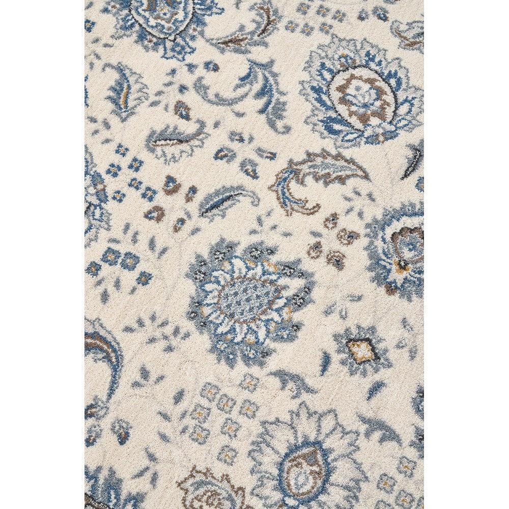 Melody Nain Cream Wool Rug with Persian floral pattern in blue and brown on ivory background, hand-tufted wool
