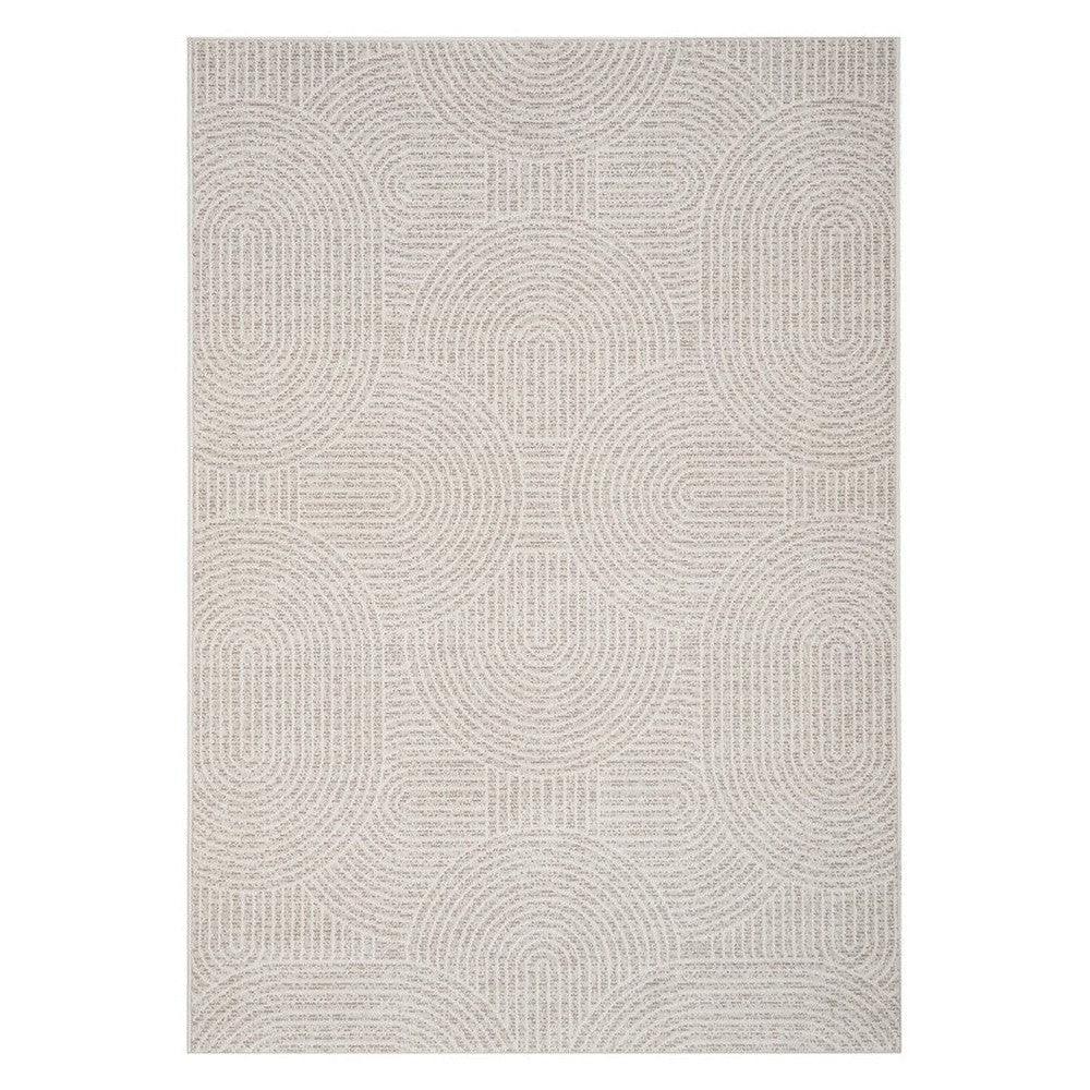 Prague Klarn Tan Rug featuring circular geometric pattern in tan, beige and ivory on neutral tan background, hand-tufted wool