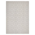 Prague Niko Silver Rug featuring geometric circular pattern in dove grey, silver and charcoal on light silver background, machine-made polyester