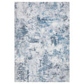Revive Cato Blue Rug featuring abstract distressed pattern in powder blue, steel blue and ivory on white background, machine-made rug