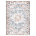 Revive Dawn Putty Rug featuring distressed vintage floral medallion and border in peach, powder blue, ivory and taupe on ivory, machine-woven wool blend