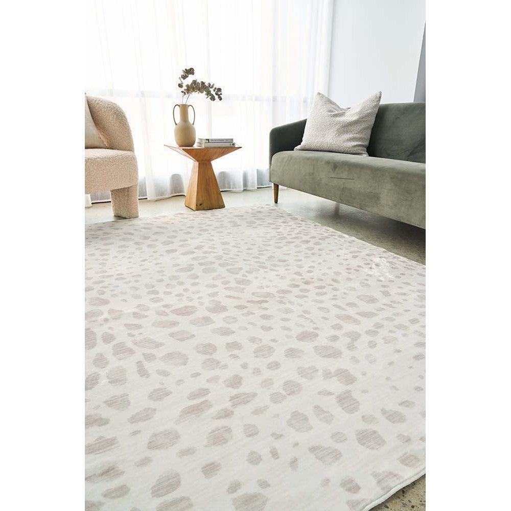 Revive Mila Natural Rug featuring abstract dotted pattern in cream and taupe on ivory background, hand-tufted wool