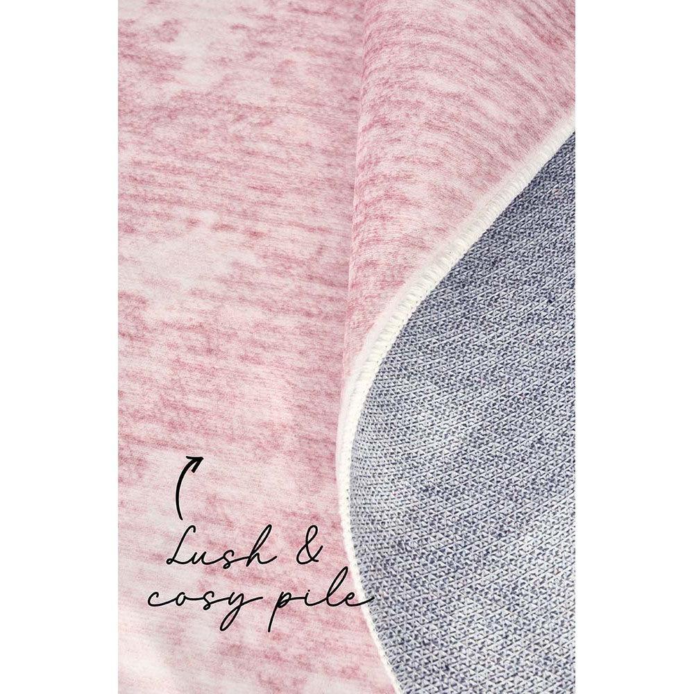Revive Muse Blush Rug featuring plush marled pink pile in blush pink and cream on blue-grey backing, hand-tufted wool