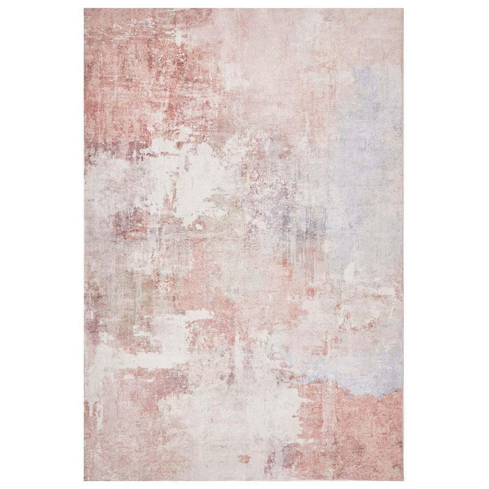 Revive Roxy Pastel Rug featuring abstract distressed pattern in blush pink, cream and lavender on ivory, machine-made polyester