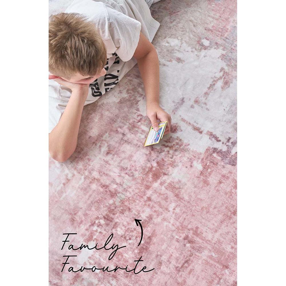 Revive Roxy Pastel Rug featuring marbled pastel pattern in pink, cream and blush on pale pink background, hand-tufted wool