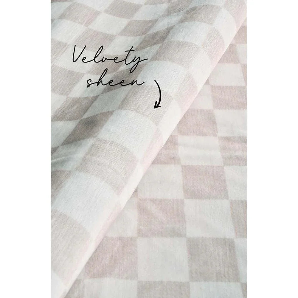 Revive Toshi Natural Rug featuring checkerboard pattern in blush pink, cream and beige on light beige, hand-tufted wool