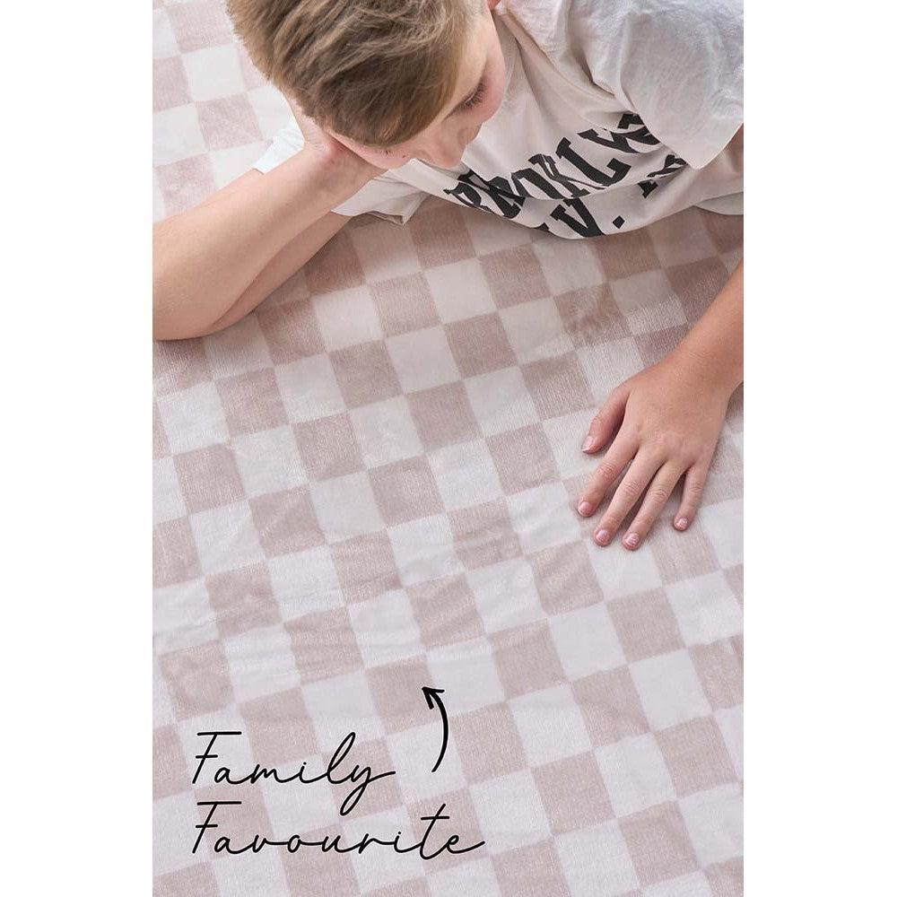 Revive Toshi Natural Rug featuring checkerboard pattern in dusty pink and cream on ivory background, hand-tufted wool